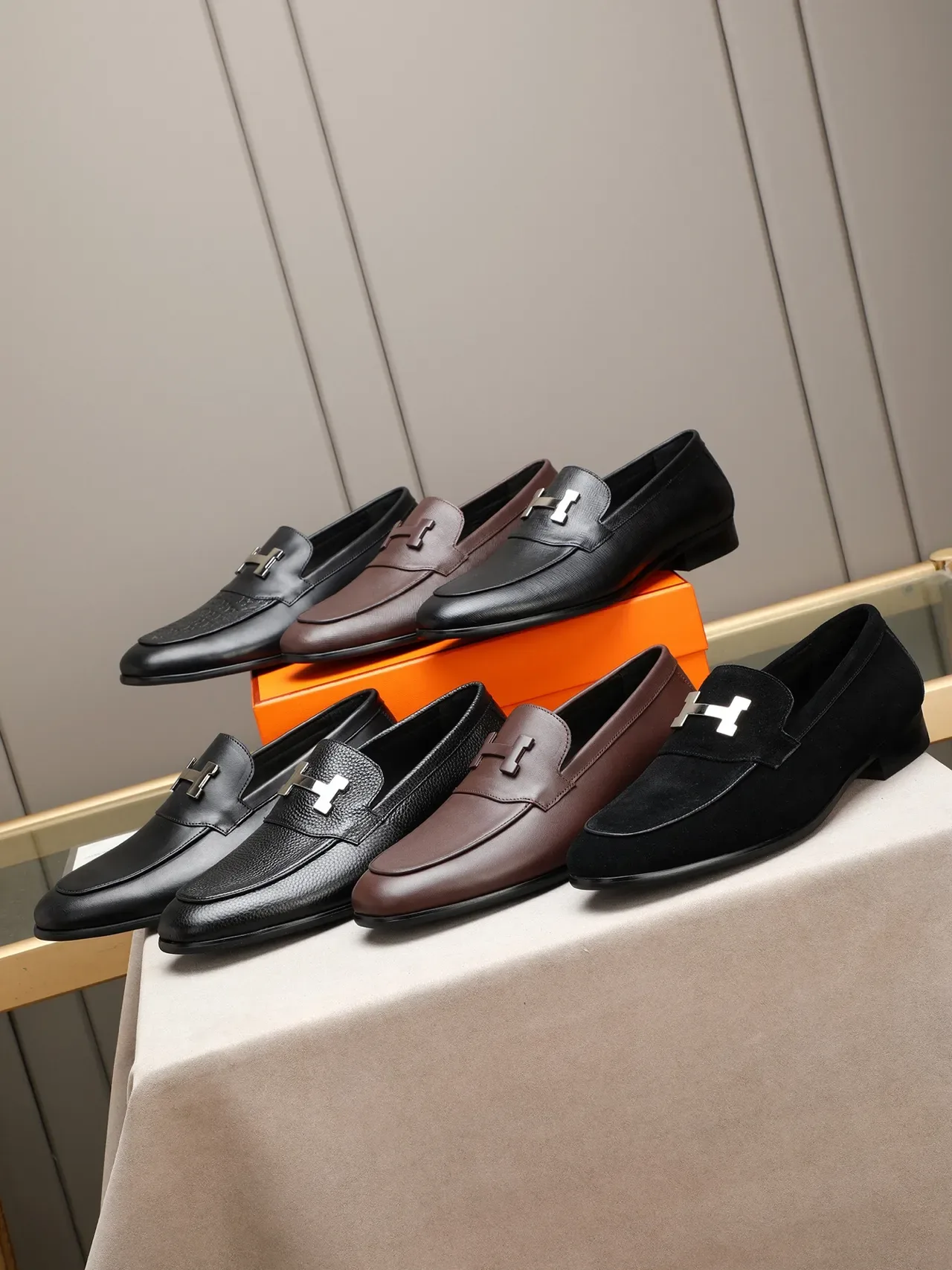 Hermès H Buckle Loafer Black Pebbled Leather Loafers 2