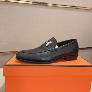 Hermès H Loafer Black Pebbled Leather Slip-On Loafer