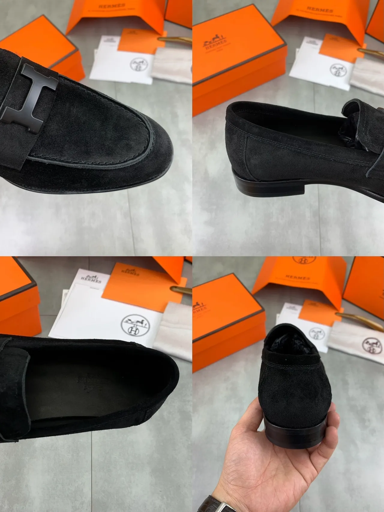 Hermès H Loafer Loafers de camurça preto 2