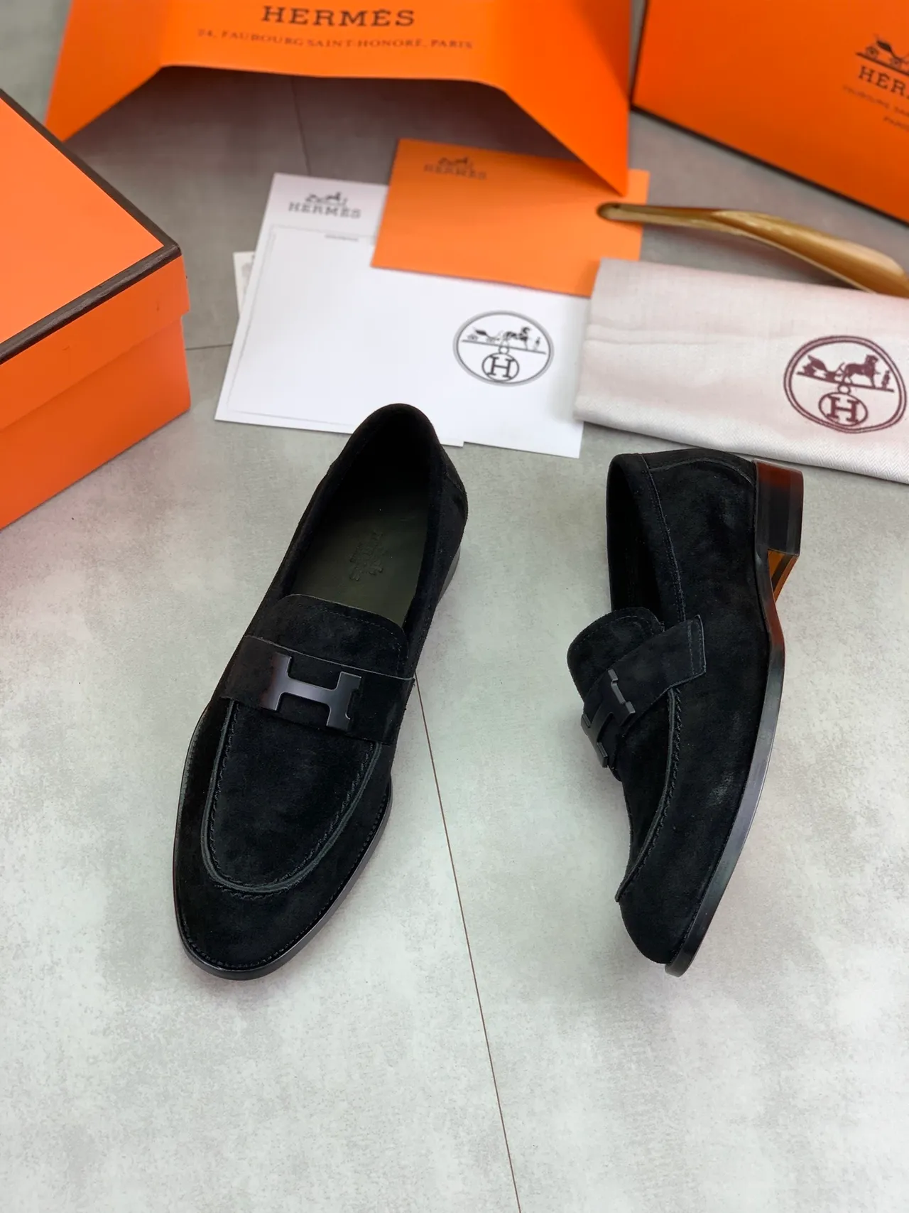 Hermès H Loafer Loafers de camurça preto 4