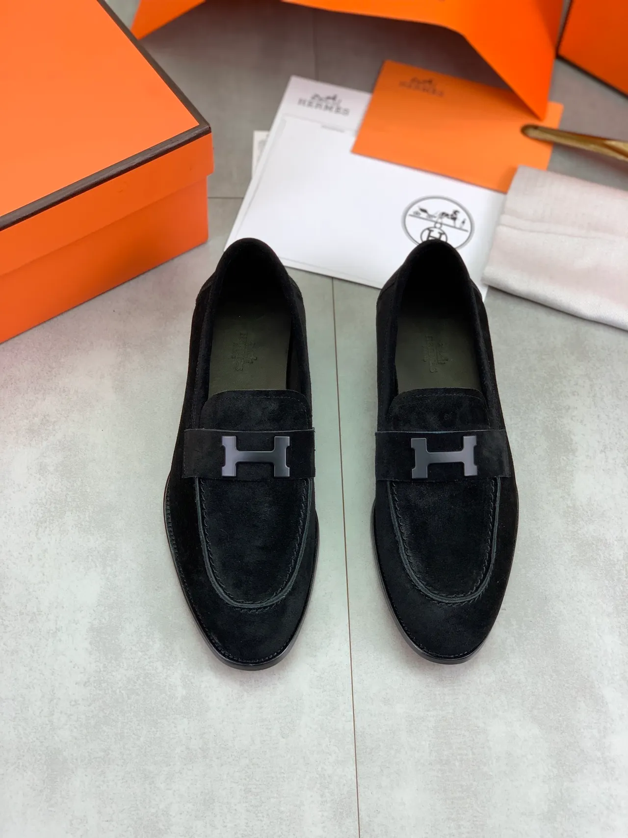 Hermès H Loafer Loafers de camurça preto 5