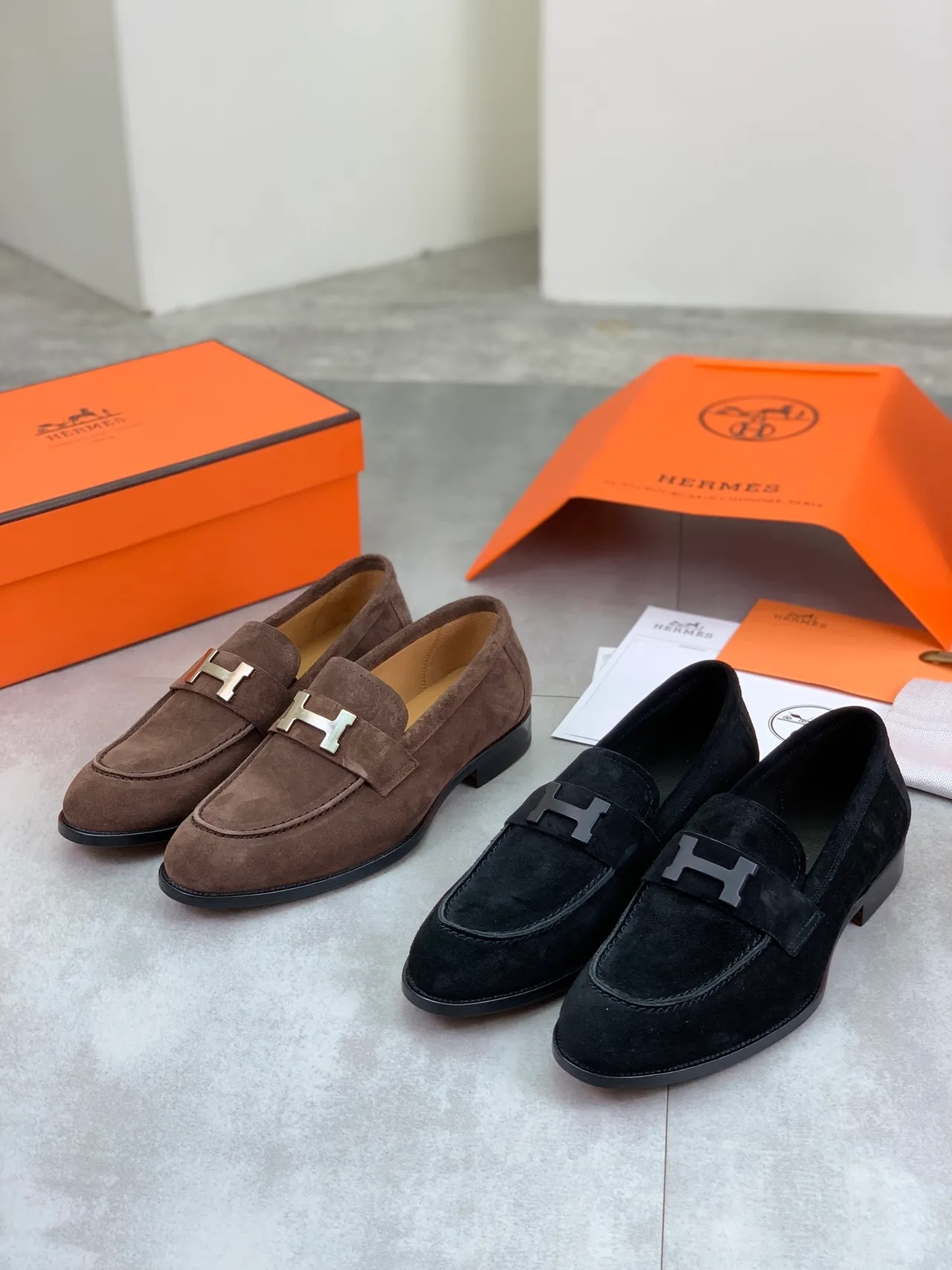 Hermès H Loafer Loafers de camurça preto 7