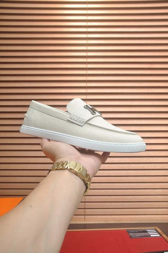 Hermès H Loafer Mocasines Off-Blanco Cuero Granulado 4