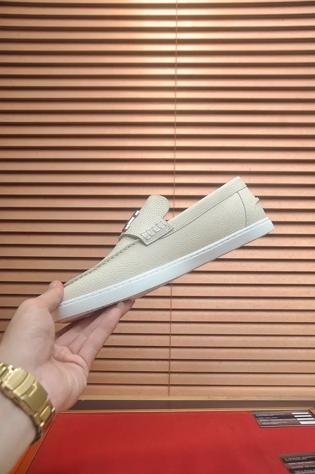 Hermès H Loafer Mocasines Off-Blanco Cuero Granulado 5
