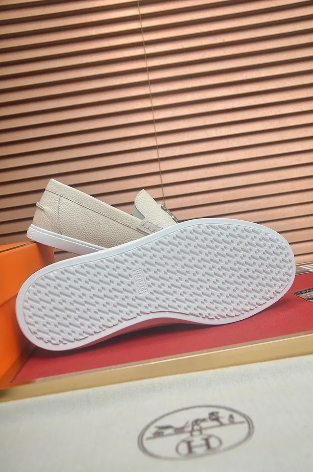 Hermès H Loafer Mocasines Off-Blanco Cuero Granulado 7