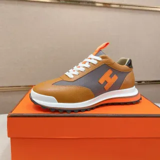 Hermès H-Logo Tan and Orange Lifestyle Sneaker