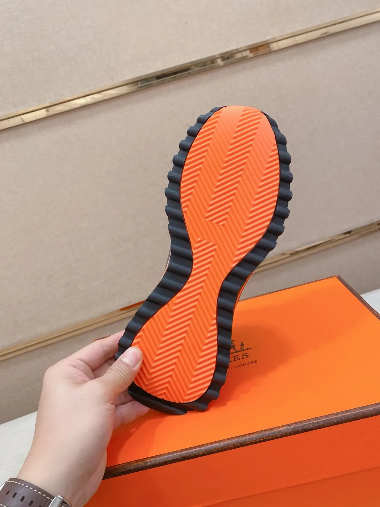 Hermès H-Logo Tan and Orange Lifestyle Sneaker 2