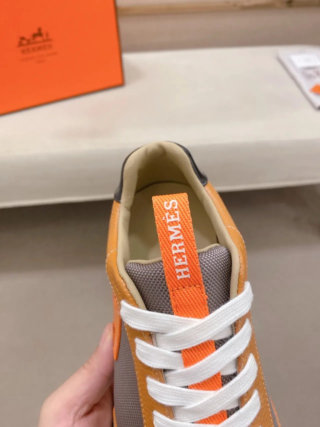 Hermès H-Logo Tan and Orange Lifestyle Sneaker 4
