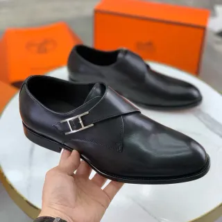 Hermès H Monk Black Polished Leather Monk Shoes