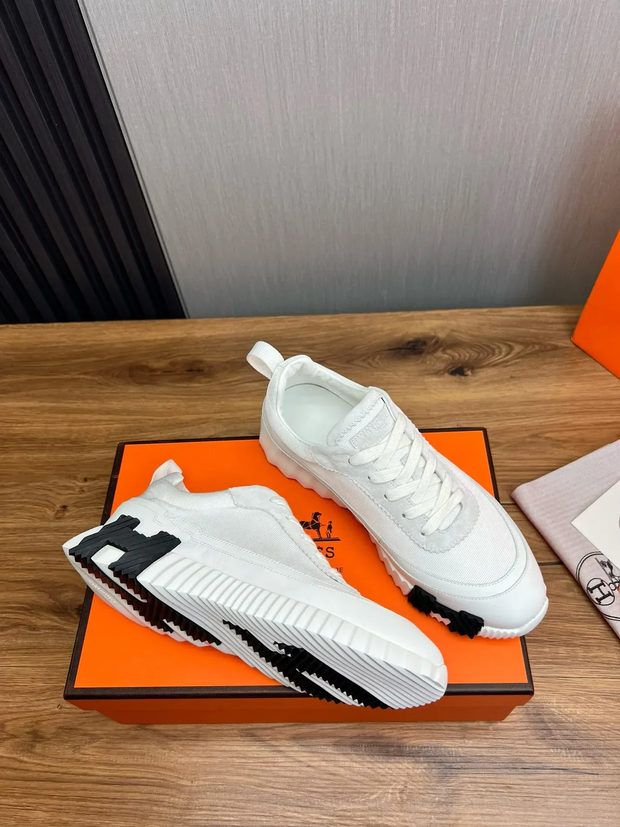 Hermès H-Ride White and Black Lifestyle Sneakers 6