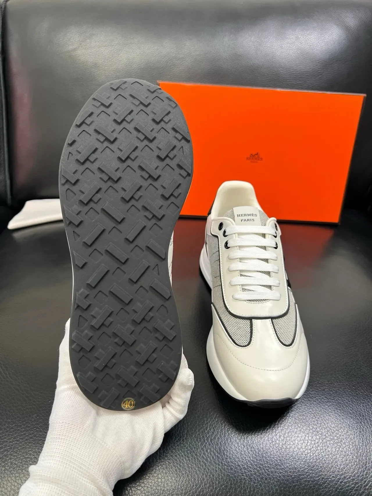 Hermès H-Run Style Off-White and Black Lifestyle Sneakers 2