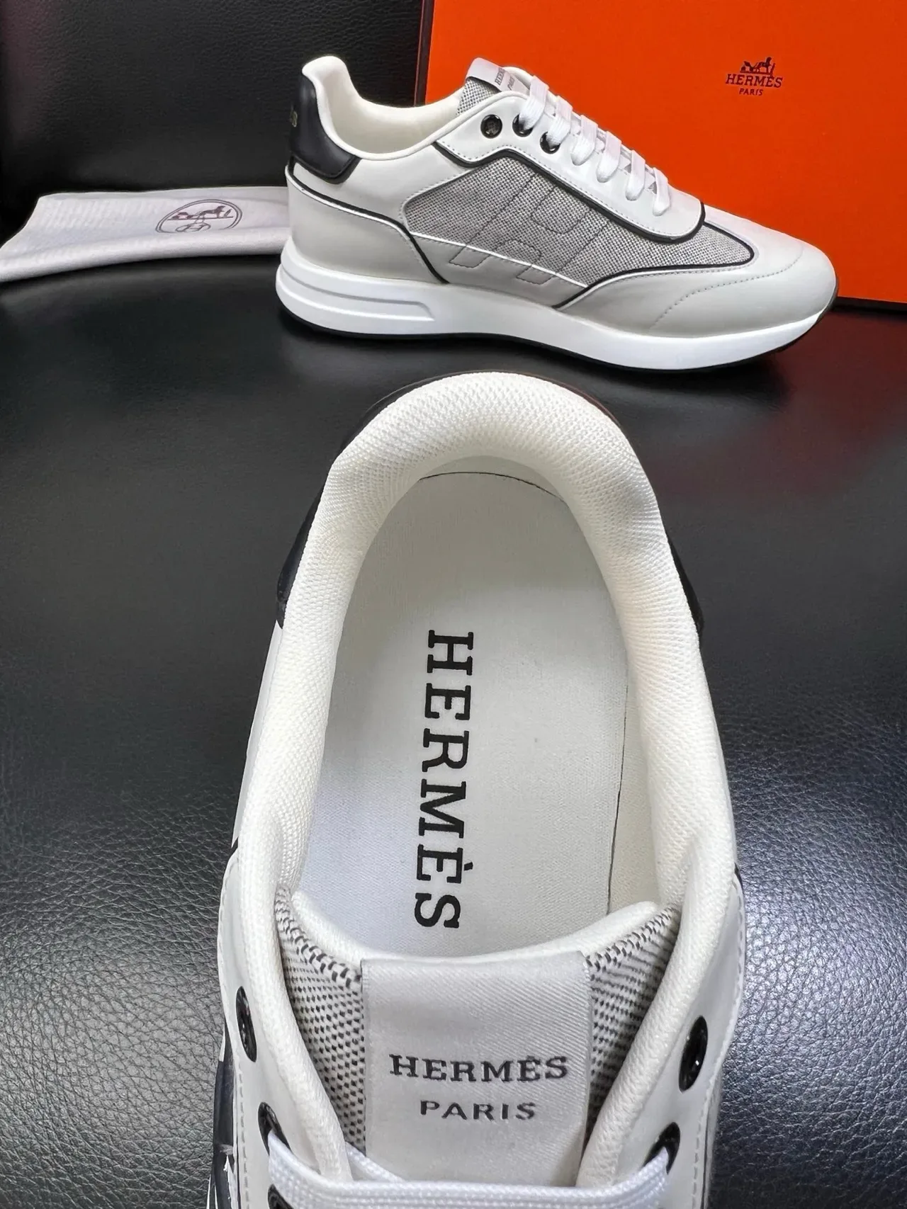 Hermès H-Run Style Off-White and Black Lifestyle Sneakers 4