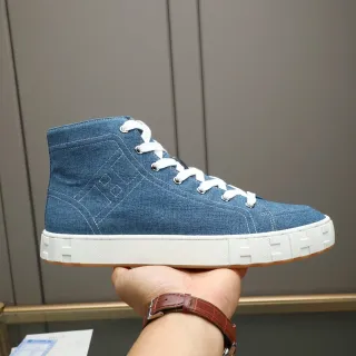 Hermès H Sneaker 蓝白牛仔布鞋面高帮生活方式运动鞋