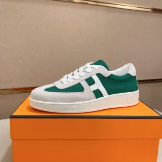 হার্মিস H-Sneaker সাদা এবং ইমারল্ড গ্রিন লাইফস্টাইল স্নিকার্স