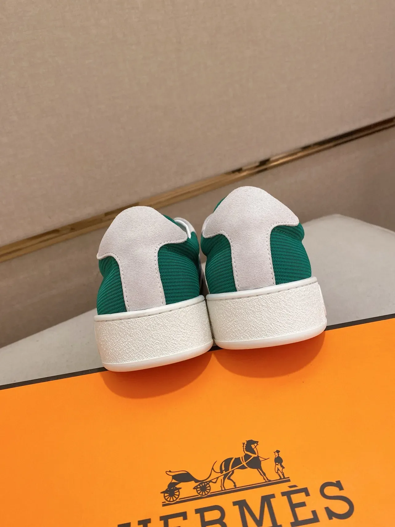 Hermès H-Sneaker White and Emerald Green Lifestyle Sneakers 8