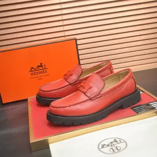 Hermès H-Strap Loafer 红色 黑色 粒面皮革 乐福鞋