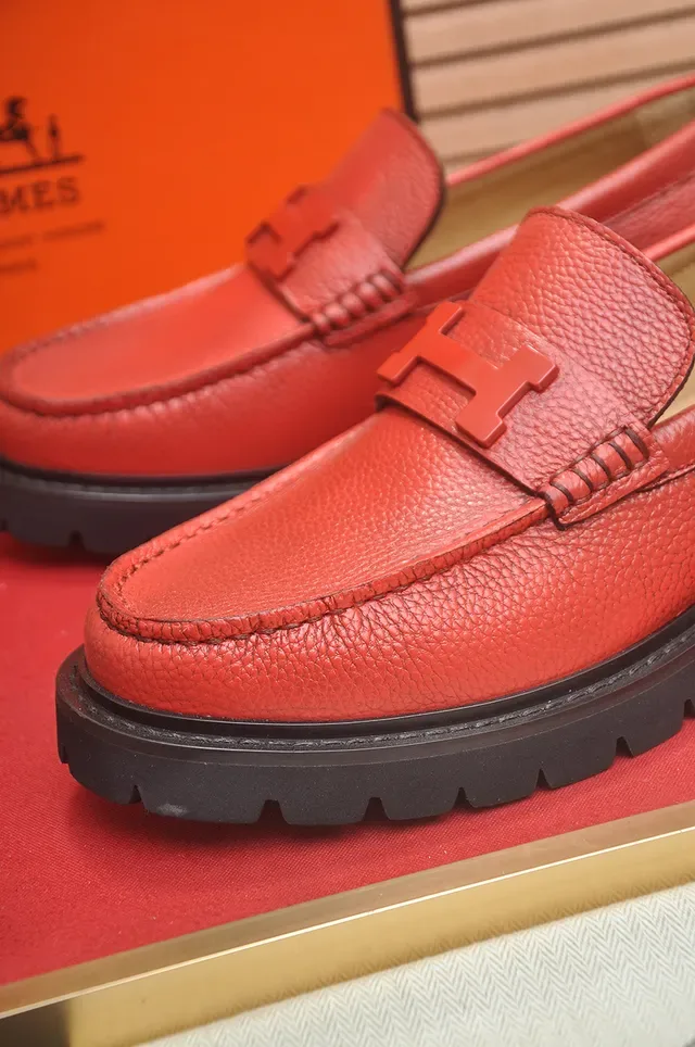 Hermès H-Strap Loafer Red Black Pebbled Leather Loafer 2