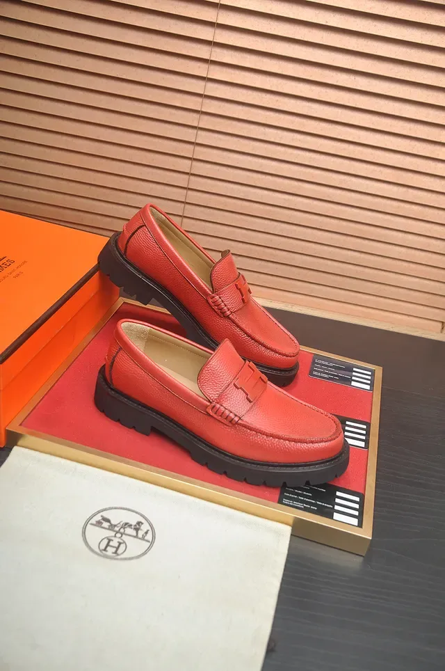 Hermès H-Strap Loafer Red Black Pebbled Leather Loafer 4