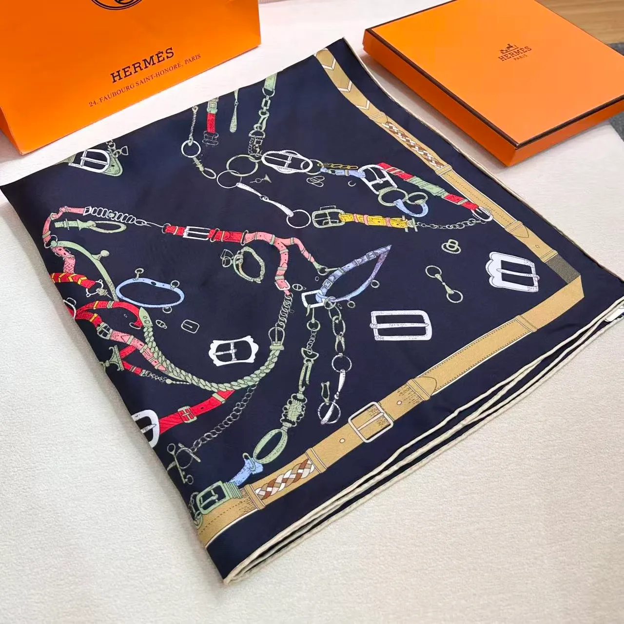 Hermès Les Chevaux d'Hermès Multicolor Equestrian Hardware Silk Scarf 6