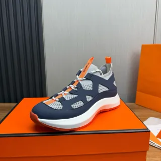 Hermès Navy Orange सॉक-फिट कॉलर সহ কেজড ওভারলে স্নীকার্স