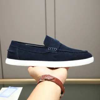 Hermès 海军白麂皮橡胶底乐福鞋