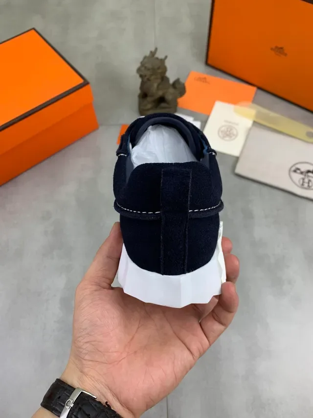 Hermès Navy White 麂皮鞋面 纹理鞋底 生活方式运动鞋 3