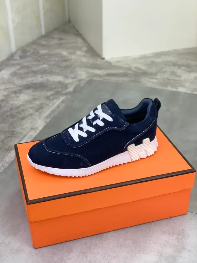 Hermès Navy White 麂皮鞋面 纹理鞋底 生活方式运动鞋 4