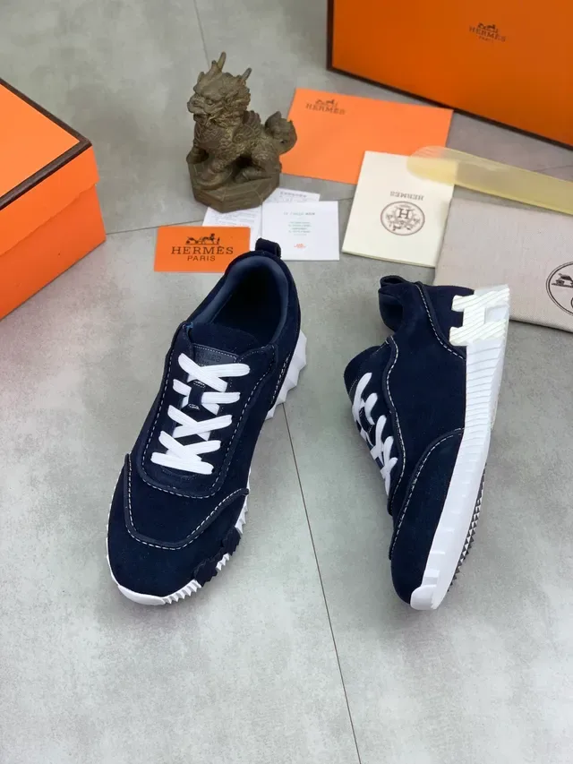 Hermès Navy White 麂皮鞋面 纹理鞋底 生活方式运动鞋 5
