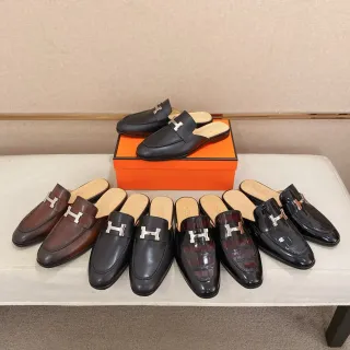 Hermès Oran 黑棕 后空穆勒鞋 H-Buckle 五金 乐福鞋