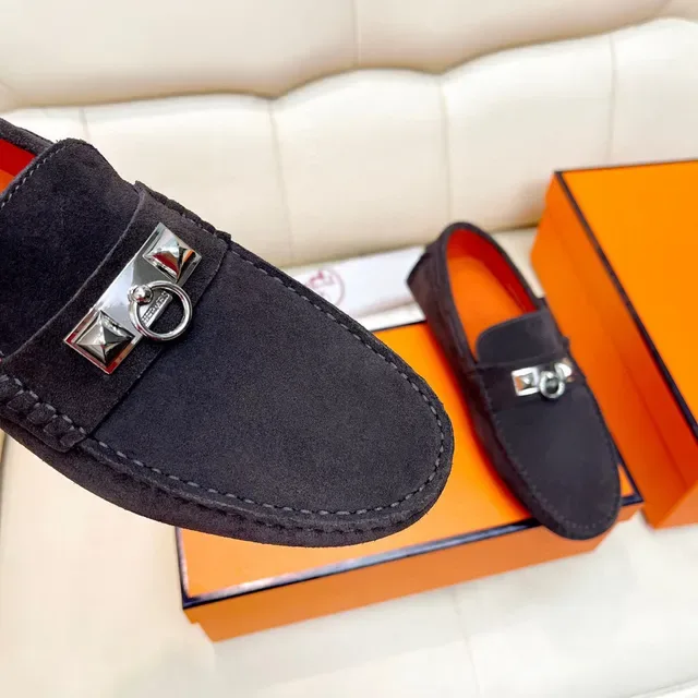Hermès Oran Black Suede Horsebit Loafers 4