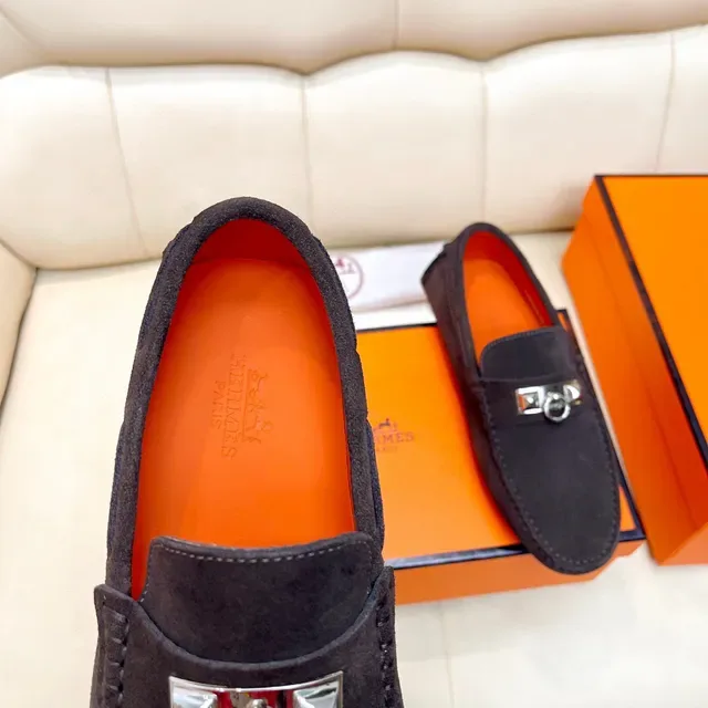 Hermès Oran Black Suede Horsebit Loafers 5