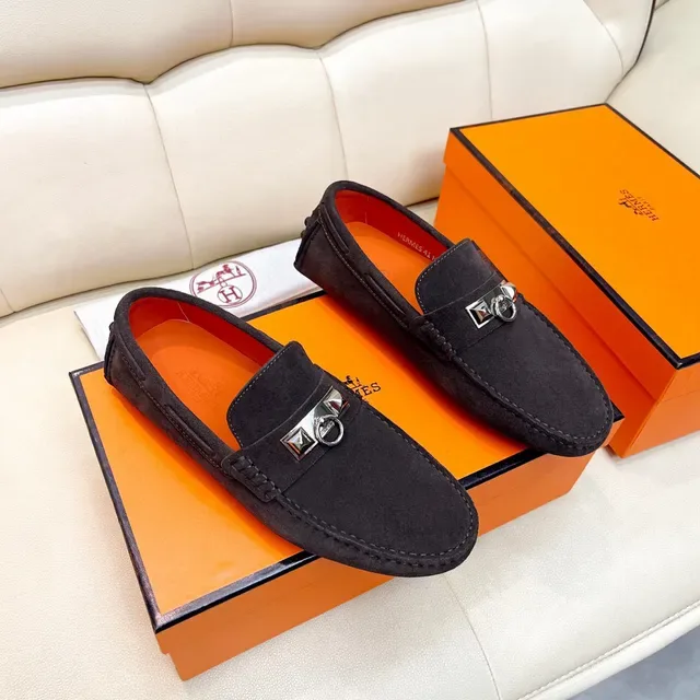 Hermès Oran Black Suede Horsebit Loafers 7