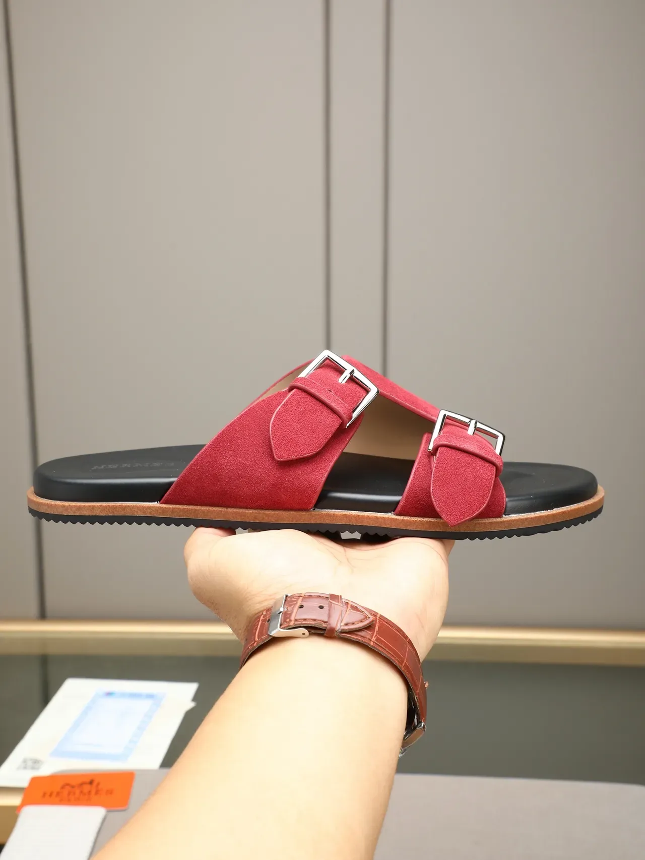 Hermès Oran Double Strap Suede Slide Casual Sandals 16