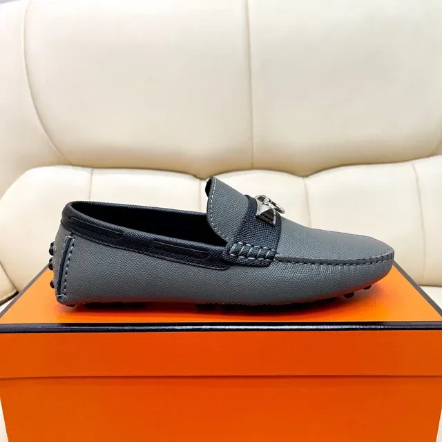 Hermès Oran Gray Black Epsom Leather Strap Loafer 5