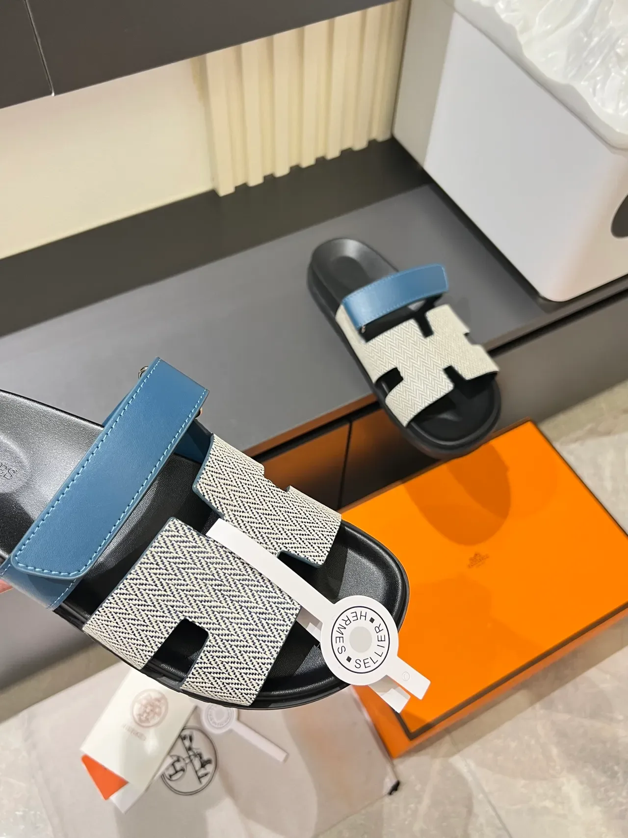 Hermès Oran Herringbone Strap Slippers 3