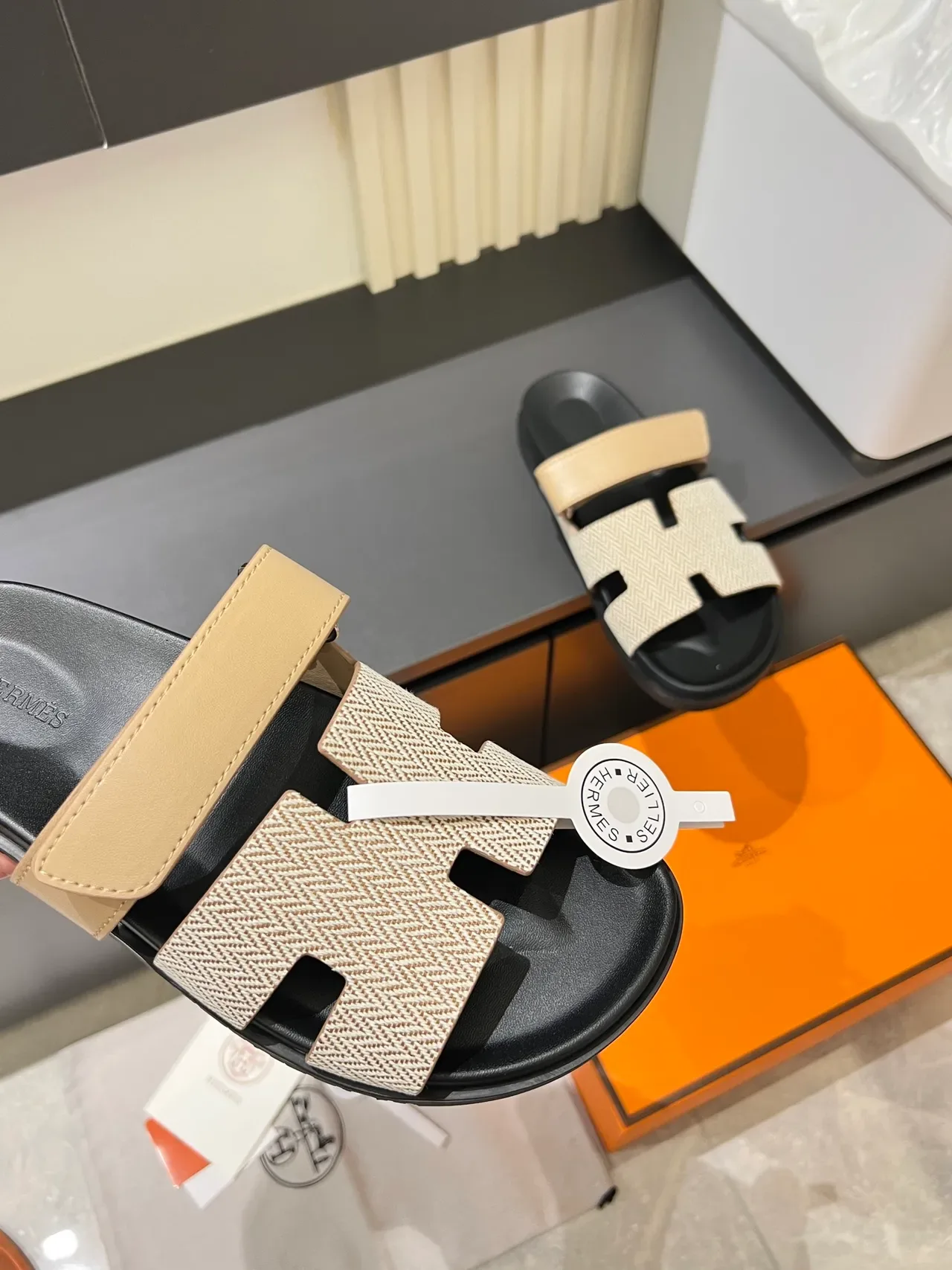 Hermès Oran Herringbone Strap Slippers 5