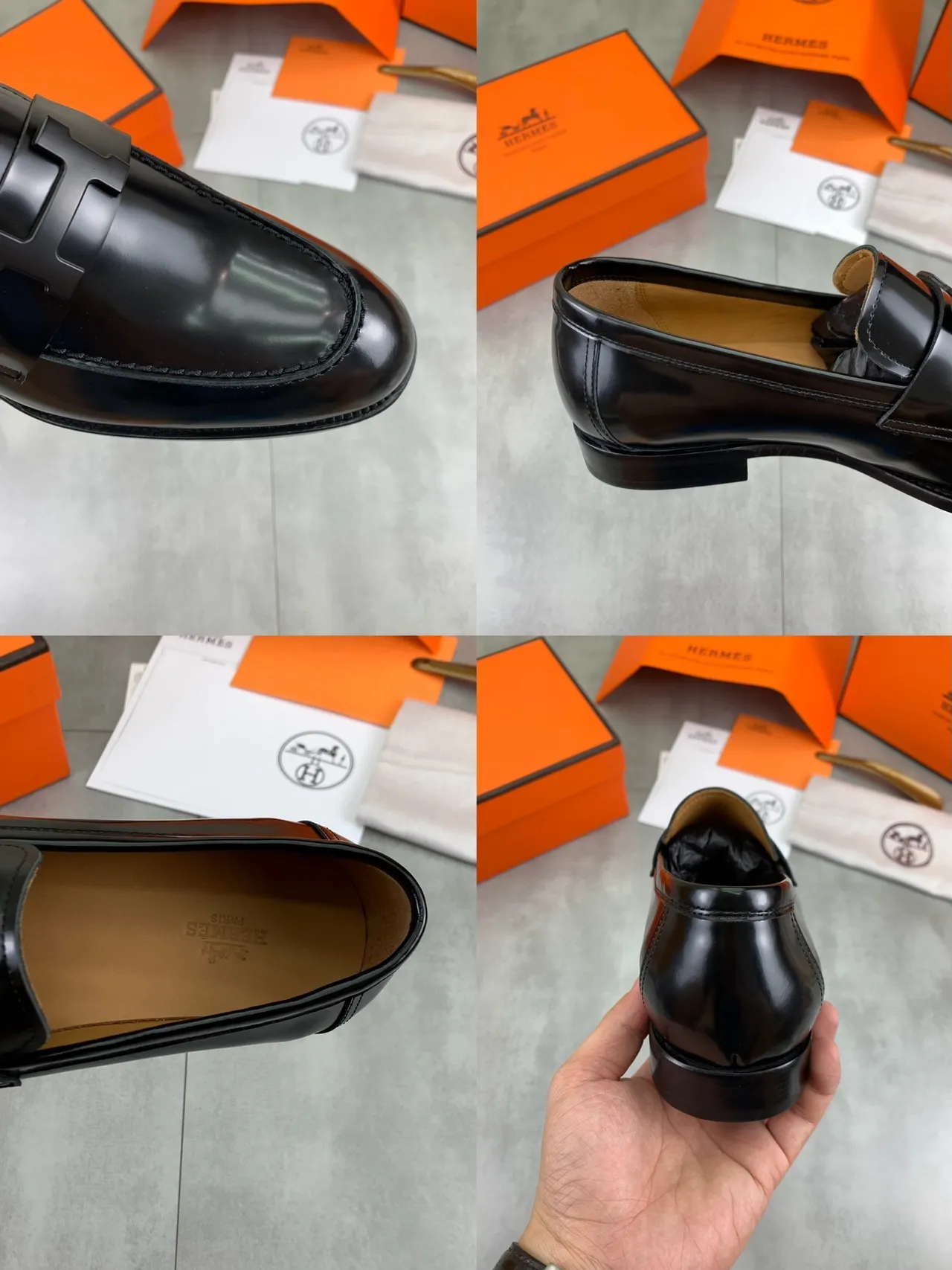 Hermès Oran Loafer Couro patentado preto H-Buckle Loafer 2