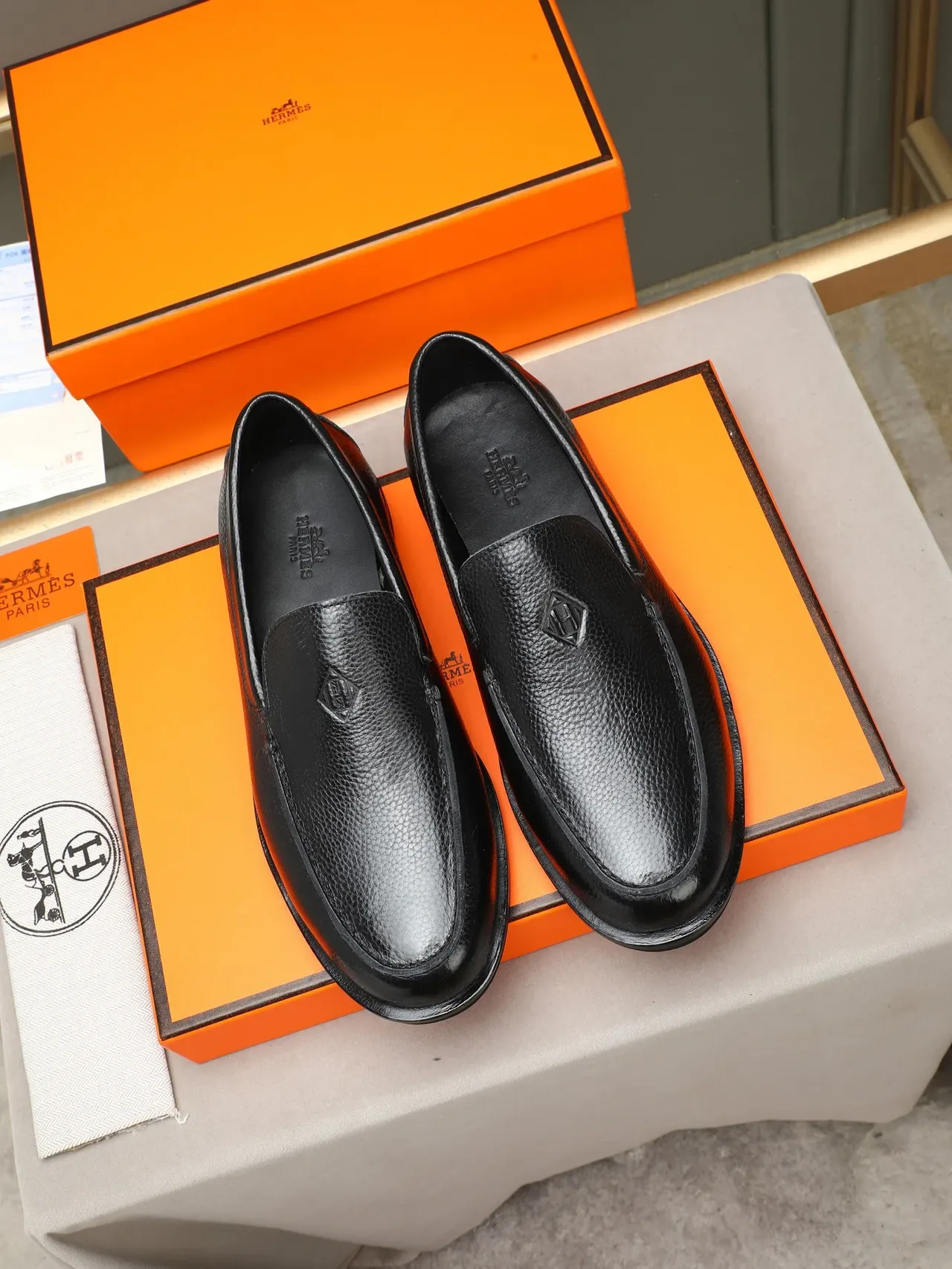 Hermès Oran Loafer Black Pebbled Leather Slip-On Loafer 3