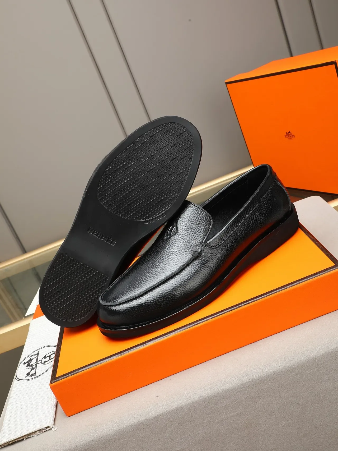 Hermès Oran Loafer Black Pebbled Leather Slip-On Loafer 4