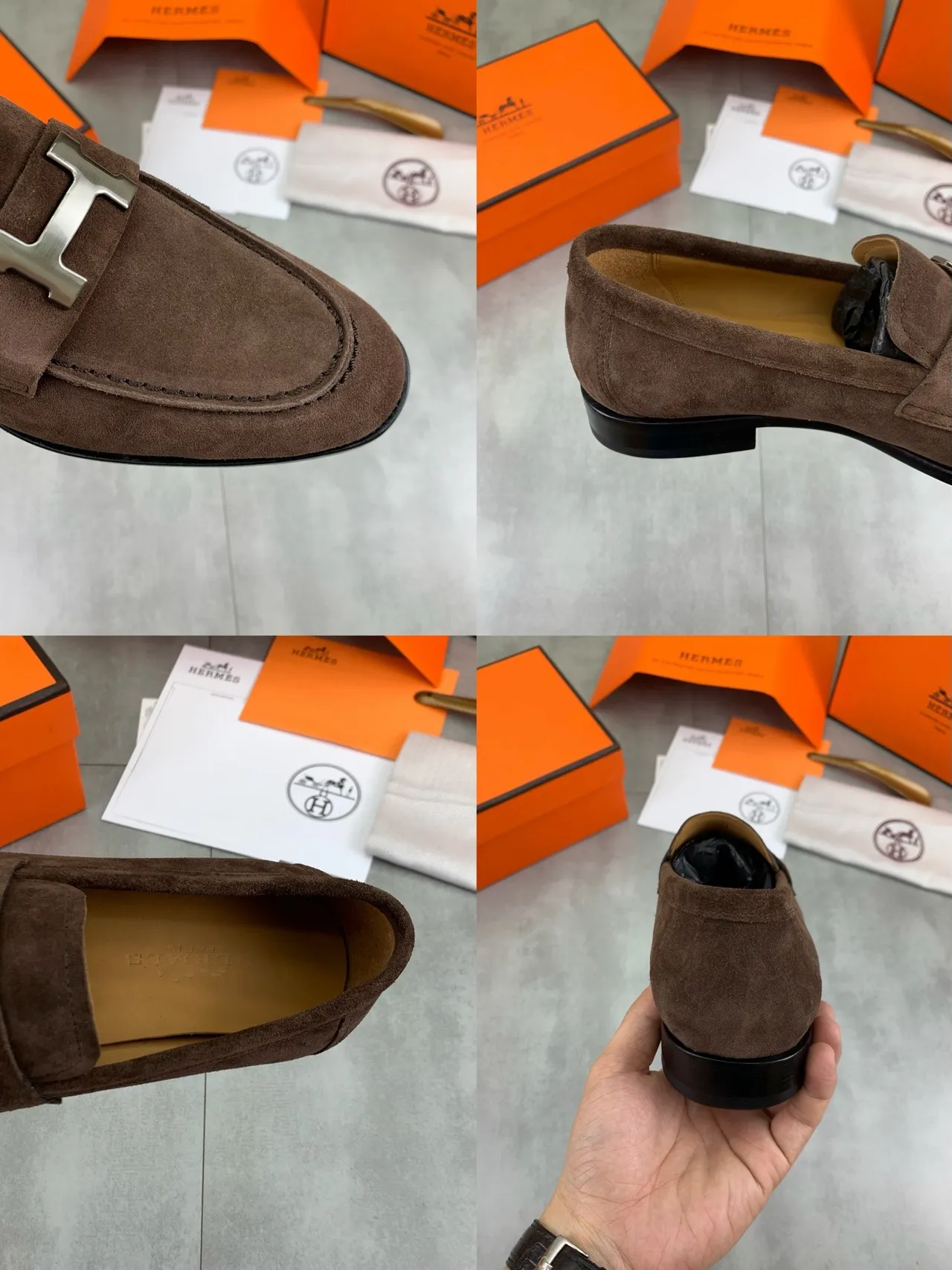 Hermès Oran Loafer Brown Suede H-Buckle Loafers 3