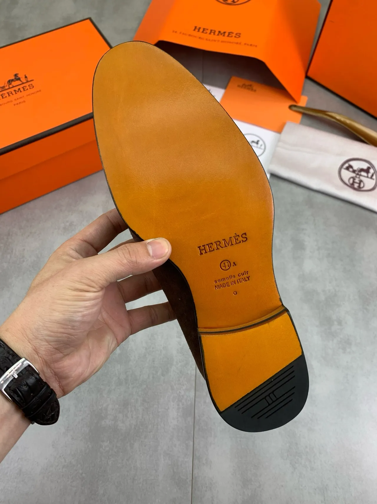 Hermès Oran Loafer Brown Suede H-Buckle Loafers 4