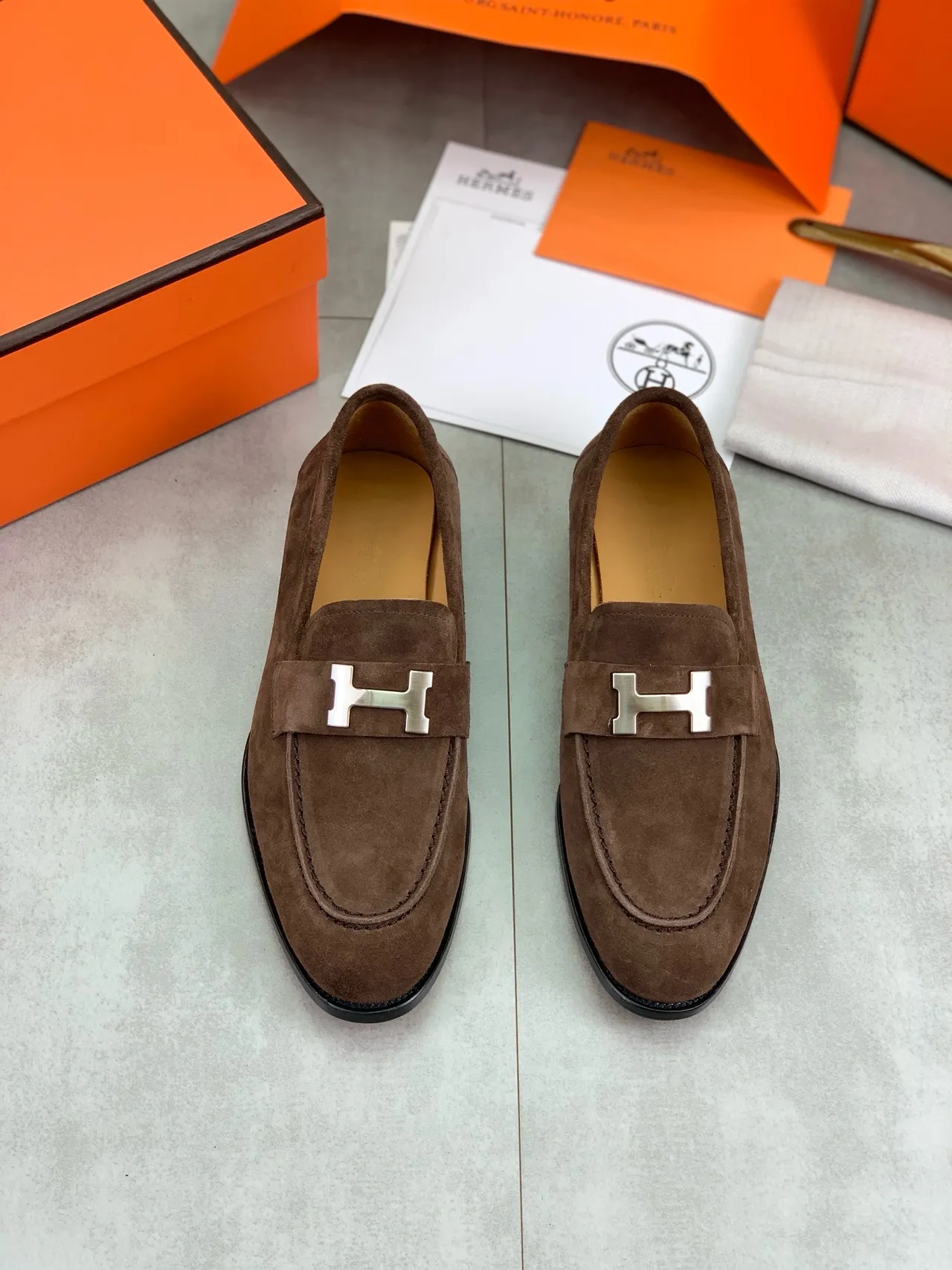 Hermès Oran Loafer Brown Suede H-Buckle Loafers 5