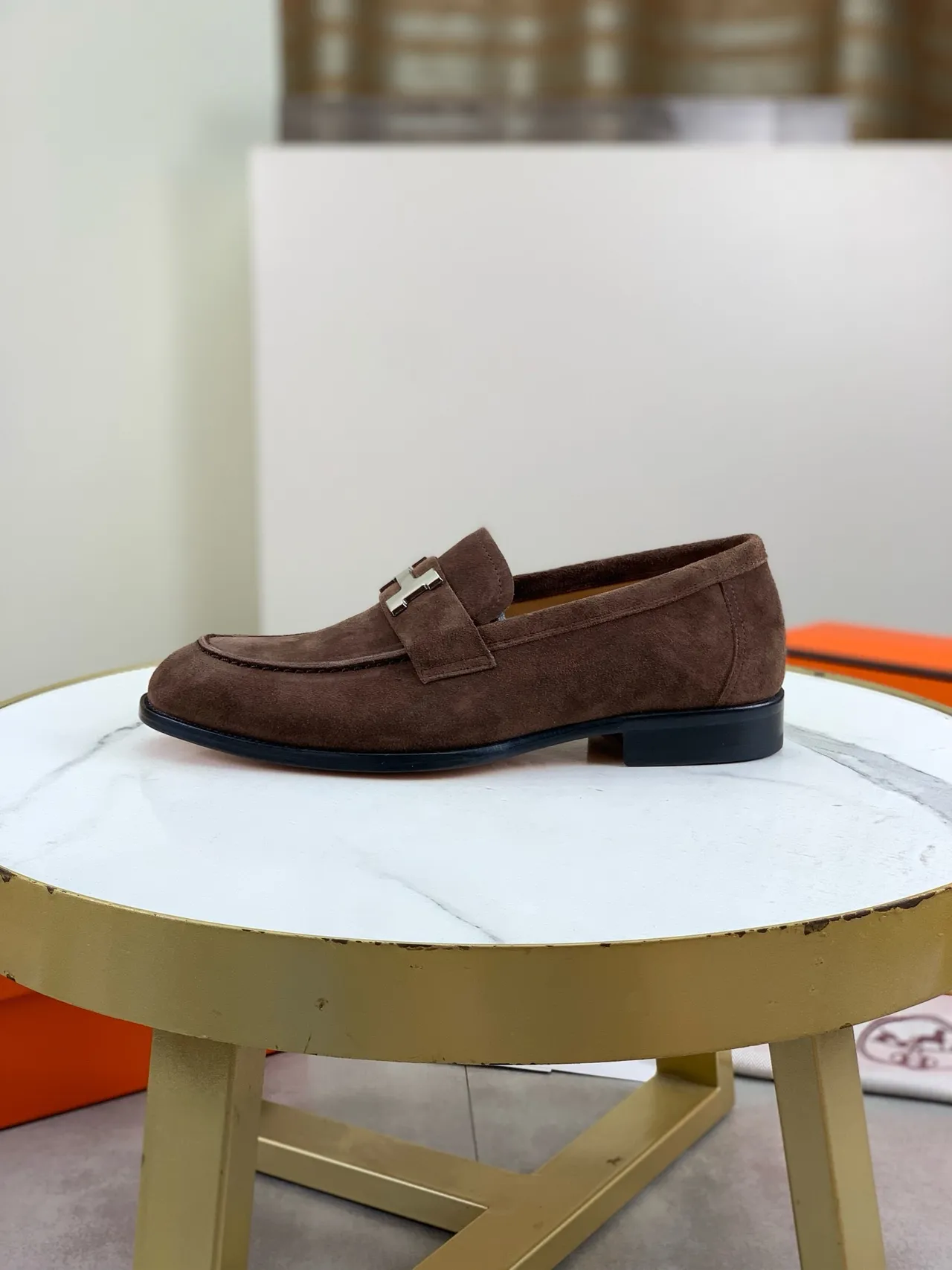 Hermès Oran Loafer Brown Suede H-Buckle Loafers 6