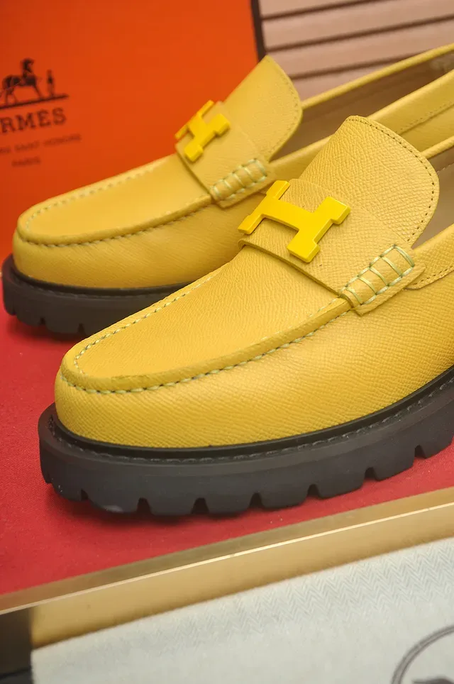 Hermès Oran Loafer Yellow Textured Leather H-Hardware Lug Sole Loafers 2
