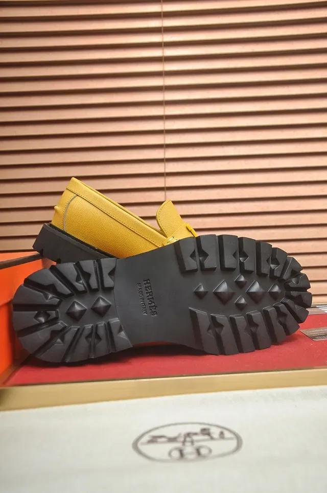 Hermès Oran Loafer Yellow Textured Leather H-Hardware Lug Sole Loafers 3