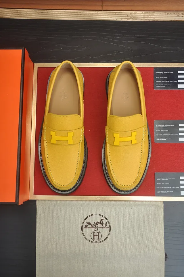Hermès Oran Loafer Yellow Textured Leather H-Hardware Lug Sole Loafers 5