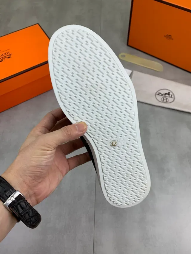 Hermès Oran Navy White Ante H-Buckle Strap Loafers 2