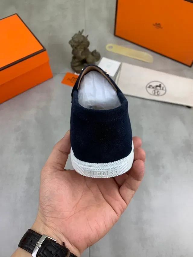 Hermès Oran Navy White Ante H-Buckle Strap Loafers 3