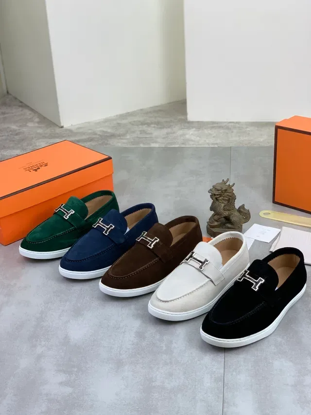 Hermès Oran Navy White Ante H-Buckle Strap Loafers 6