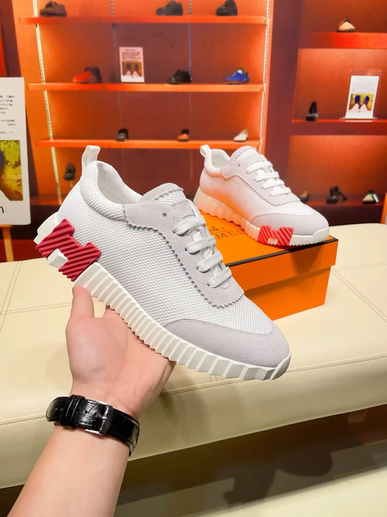 Hermès Oran Sneaker Light Gray White Red Lifestyle Sneakers 9